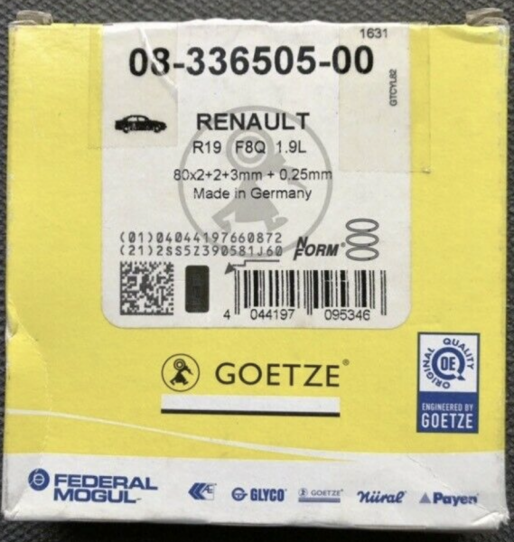 GOETZE Satz Kolbenringe Renault 19 F8Q 1.9l